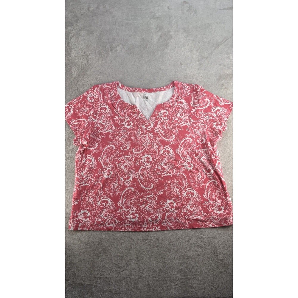 Kim Rogers Tee Womens 2X 100% Cotton Perfectly Soft Red Short-Sleeve Floral